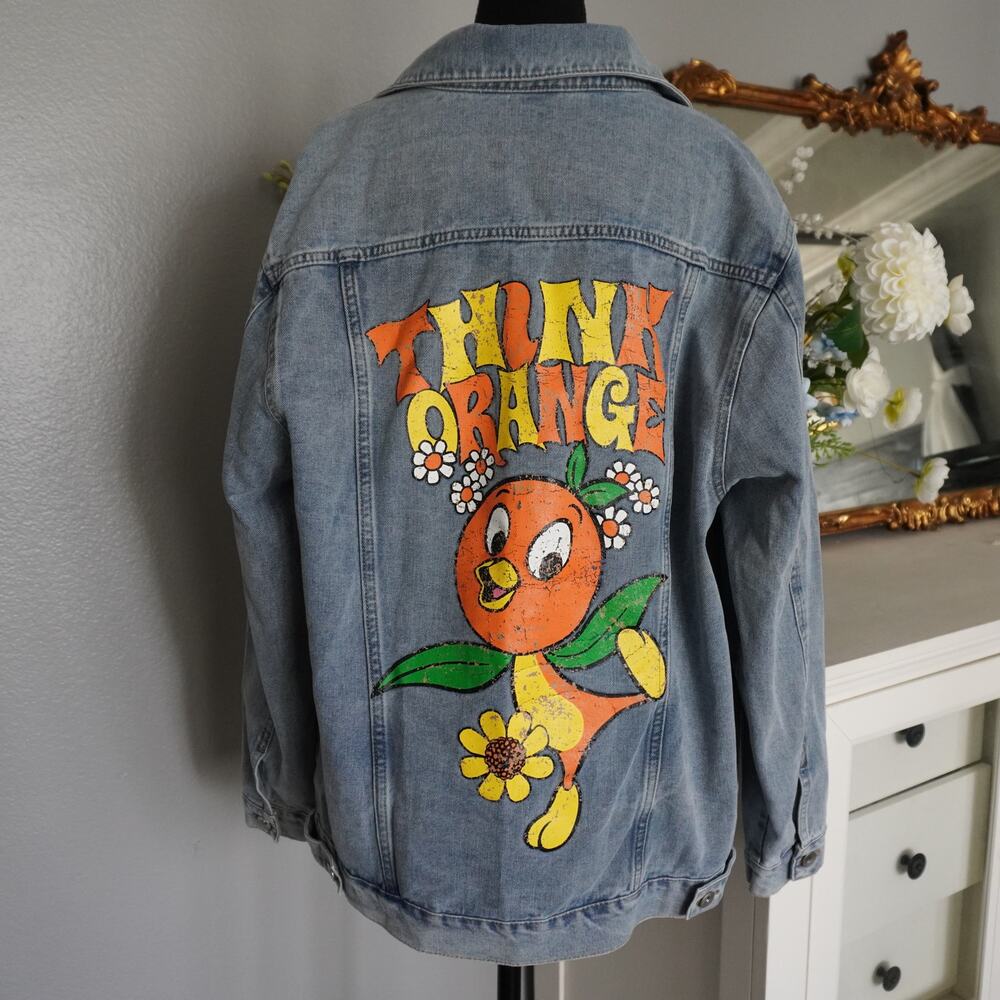 Disneyworld 50 Think Orange Orangebird Graphic Denim Jacket NWT